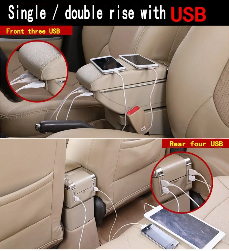 For Hyundai I20 armrest box central Store content Storage box hyundai armrest box with cup holder ashtray USB interface