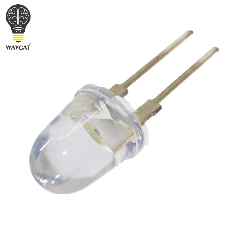 10PCS WAVGAT LED 10mm White Transparent 150mA 0.75W Ultra Bright Round LED Light Emitting Diode Lamp Water Clear Bullet Shape