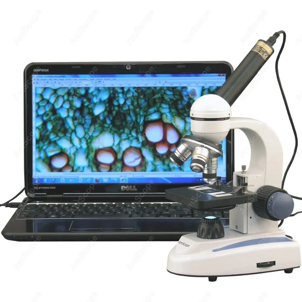 AmScope M158 シリーズ生物学金属ガラス学生複合顕微鏡 40X-1000X + 1MP USB デジタルカメラ