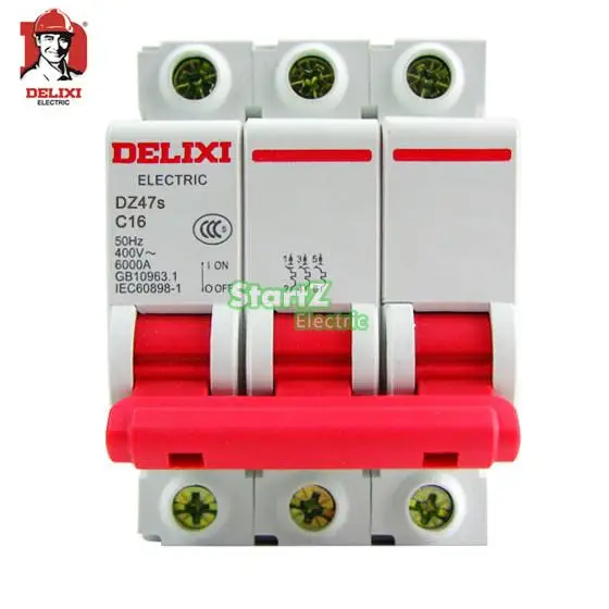 16A 3P "C" Curvers 6KA Miniature Circuit Breaker DZ47S DELIXI MCB