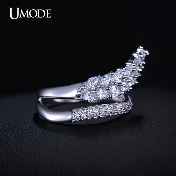 UMODE Original Design Selene Series Special Flowing Wheat With Marquise Cut CZ Irregular Band Finger Rings Brand Jewelry UR0159