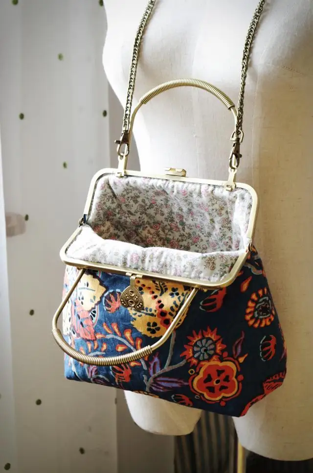 Female Handmade Aesthetics Cottage Retro Flower Handbag Summer Hippie Boho Bohemian Chic Tribal Ethnic Folk Blue Shoulder Bag