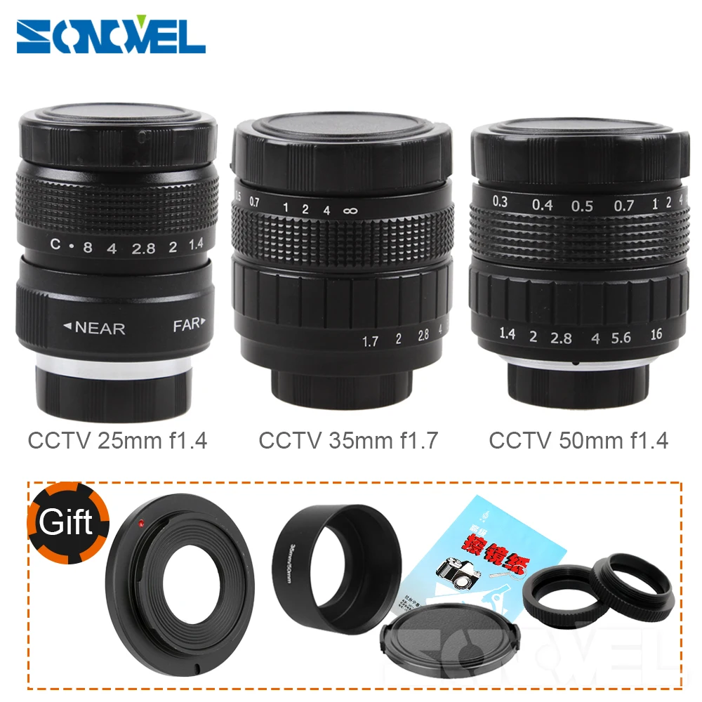 3in1 CCTV 25mm f1.4 Lens / 35mm f1.7 Lens/ 50mm f1.4 Lens Mount Ring Kit for SONY E Mount A6500 A6300 A6000 NEX Series Camera