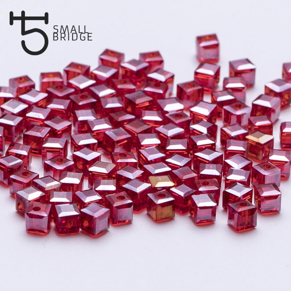 4mm Austria Faceted Crystal Square Beads For Jewelry Making Women Diy Material Loose Red Glass Spacer Beads Wholesale Z903