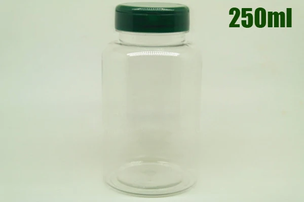 100PCS 250CC Transparent PET Medical Containers, Packing Bottle, 250ml Pill/Powder/Vitamin/Capsules Bottles--Green Flip Caps