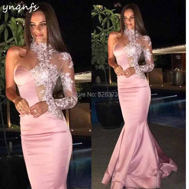 YNQNFS ED222 Elegant Mermaid One Shoulder Long Sleeve Sexy Robe Vestido Party Bridesmaid Dresses 2019