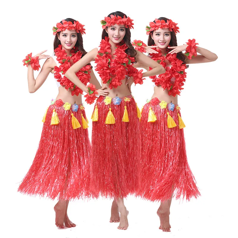 Hawaii Dance Hula Skirt Garland Adult Child Hula Skirt Dress Wreath Accessories 8-pieces Flower Headdress Hair Neck Wristband