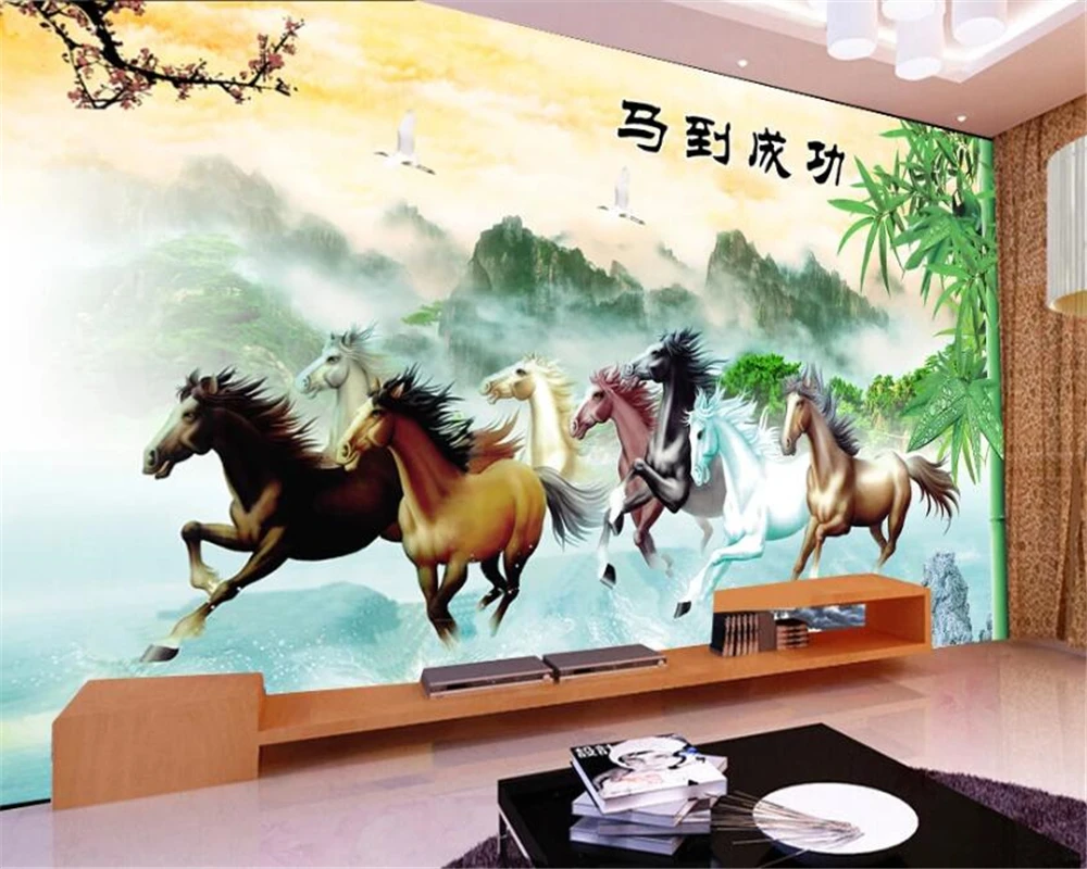 

papel de parede Custom wallpaper 3D murals horse to success bamboo protection safe plum living room sofa background wall paper