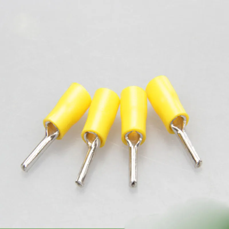 PTV series 100PCS/Bag  yellow Insulated Pin terminals 6.7mm Cable Connector wire terminals Needle Shaped Pre-insulating terminal