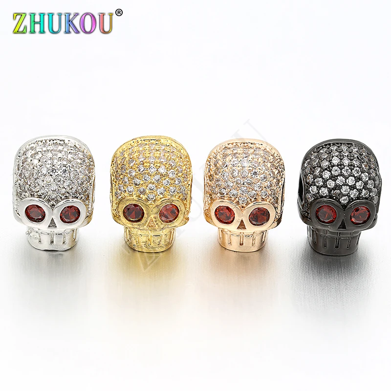 9*13mm Red Eyes Cubic Zirconia Skull Head Beads for DIY Jewelry Findings Accessories, Hole: 2.6mm, Model: VZ113