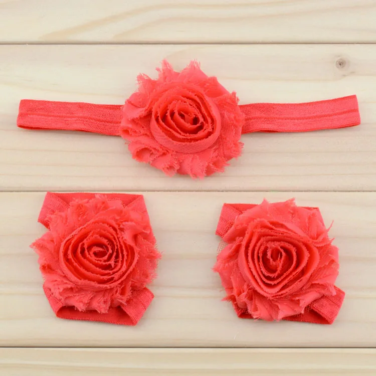 baby headband shabby chic flowers headbands baby barefoot sandals and headbands set newborn shoes children girl hair Accessories