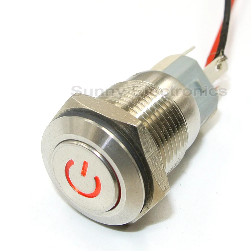 16mm 12V Silver Waterproof stainless steel LED Power Push Button Metal ON/OFF Switch Latching For Car Boat Motor