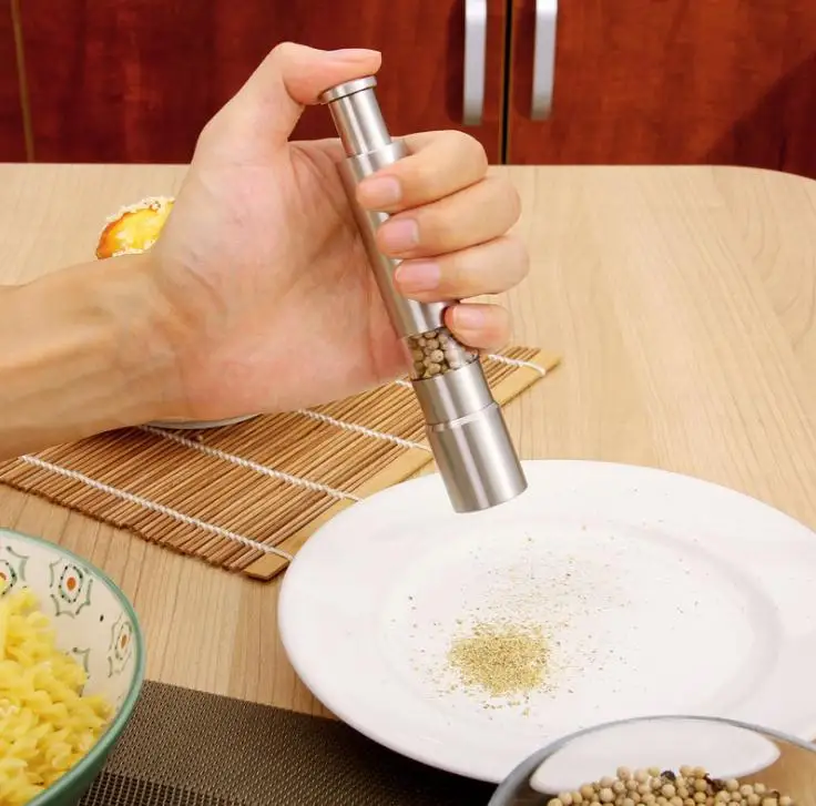 

100X Portable Stainless Steel Thumb Push Salt Pepper Grinder Spice Sauce Mill Grind Stick Kitchen tool Cooking Tools SN677