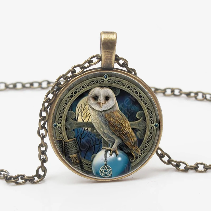 Fashion Charm Necklace Witchcraft Owl Photo Tibet Cabochon Glass Pendant Chain Choker Men and Women Gift Souvenir