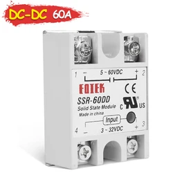 60DD 60A SSR-60DD Solid State Module Relay DC-DC Single Phase SSR 3-32V 12V DC TO 5-60V DC Output Load