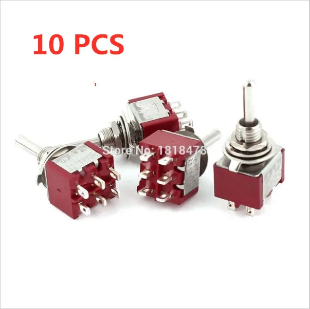 10 Pcs MTS-203/223 AC 250V 2A 120V 5A Momentary ON/OFF/ON 3 Position 6 Pins DPDT Toggle Switch