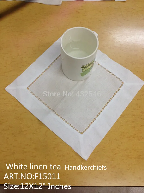 

Set of 12 Fashion Tea Napkins White Linen Napkins with Embroidered Hemstitched edges Table Napkins 12x12-inch