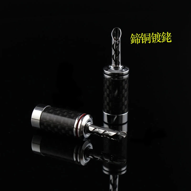 4pcs Hifi BAF Rhodium plated banana plug carbon fiber audio speaker cable banana plug socket jack connector