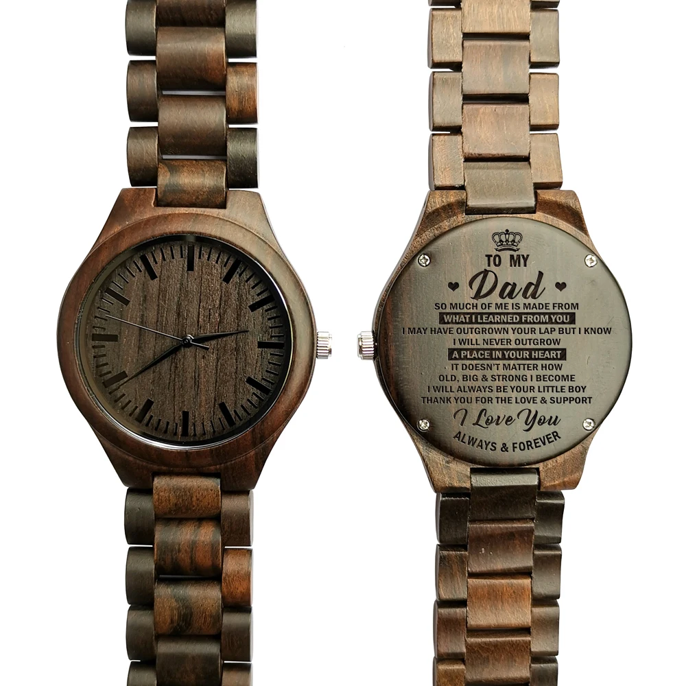 Zu Meinem Papa-Uhren Chronograph Militär Quarz Gravierte Holz Uhr Männer Uhren Vatertag Geschenk Armbanduhr Mode
