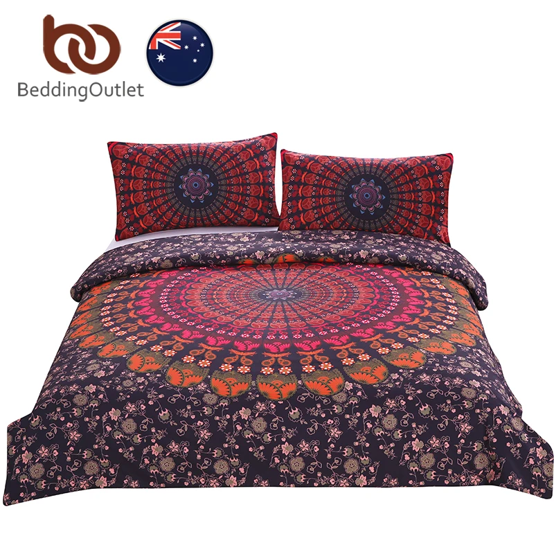 

BeddingOutlet Mandala Floral Bedding Set Concealed Bedspread Duvet Cover 3Pcs Boho Bohemian Single Double Queen AU SIZE