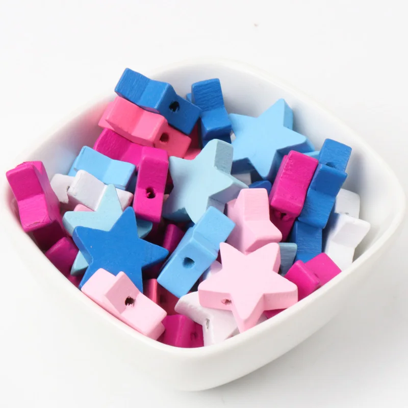 Mixed Colors Star Shape Wooden Material Natural Spacer Beads For Jewelry making DIY 19mm 20pcs