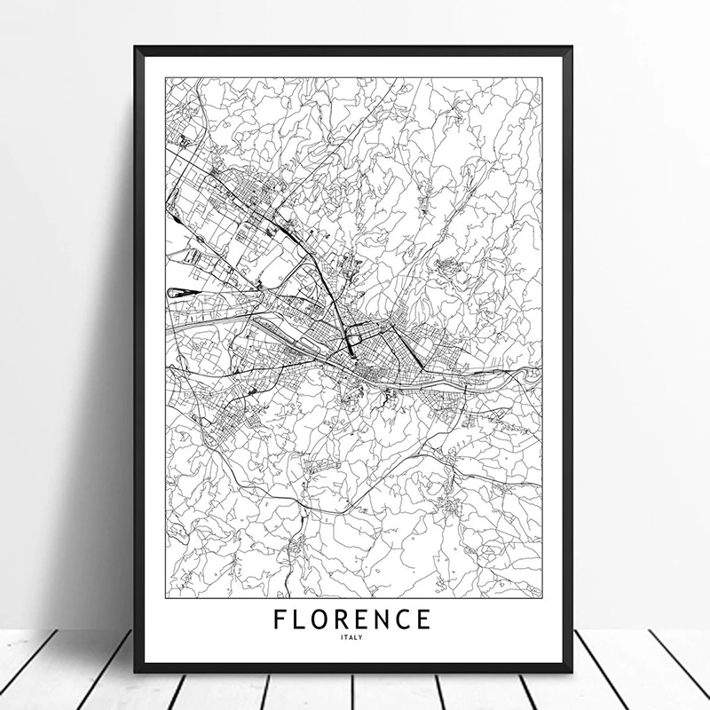 

Florence Black White Custom World City Map Posters Prints Nordic Style Wall Art Pictures Home Decor Canvas Painting