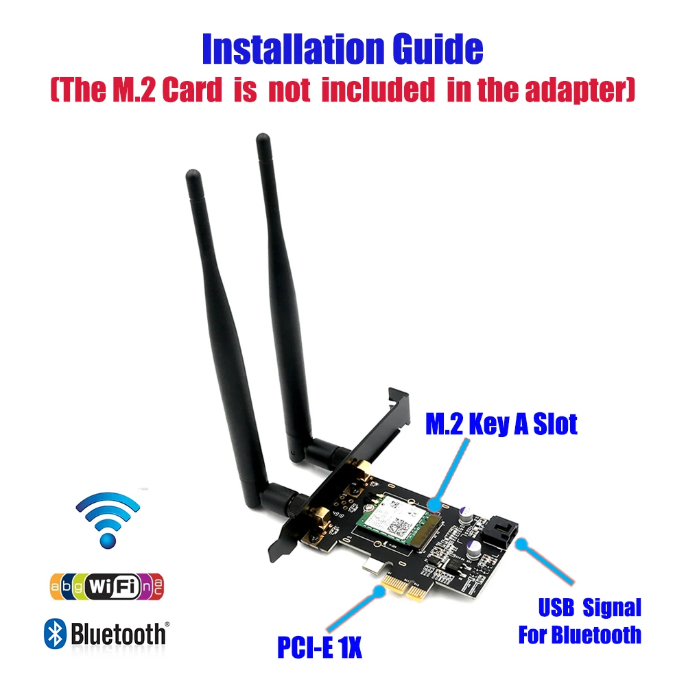 Network Cards M.2 Wifi Adapter/Card PCI-E 1X Wifi AC 5Ghz 5 Ghz Adapter 2x 5dBi WiFi Antenna Key A NGFF M.2 Wi-Fi Bluetooth Card