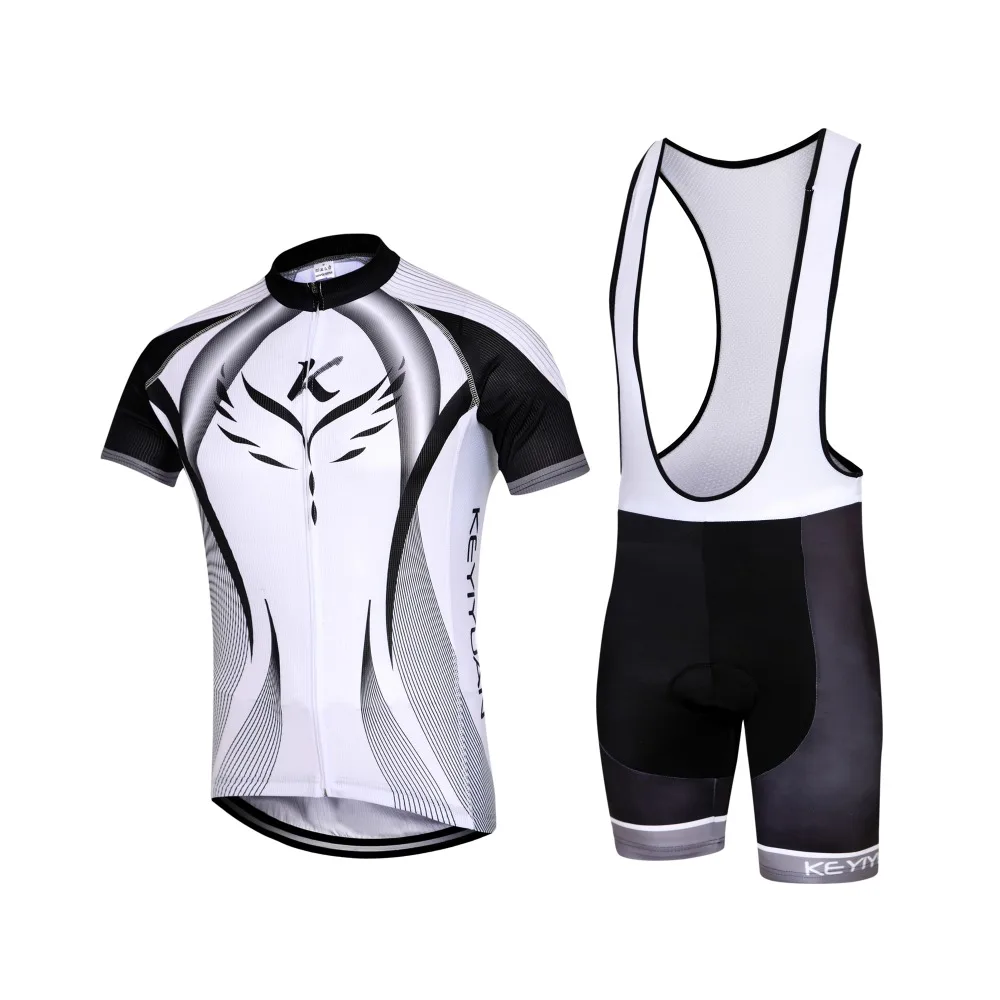 KEYIYUAN Cycling Jersey Short Sleeve Bib Shorts Men's Cycling Clothing Jersey Set Black White S-5XL