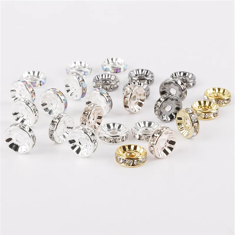 4 6 8 10mm Gold/Gunmetal/Silver Color Crystal Rhinestone Rondelles Loose Spacer Beads For DIY Bracelet Jewelry Making Findings