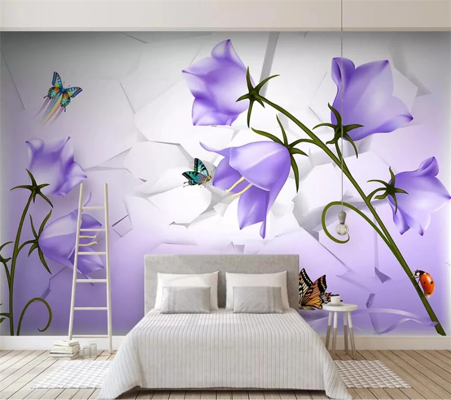 

wellyu papel de parede 3d custom wallpaper Beautiful dreamy purple flower butterfly 3D TV background wall papier peint behang