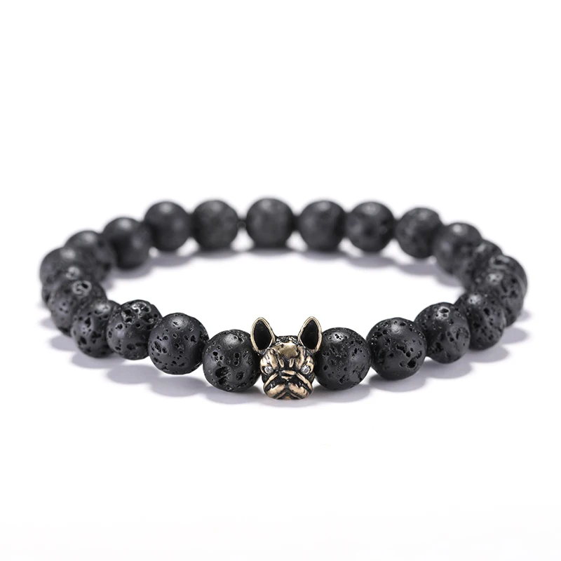 Noter New Fancy French Bulldog Bracelet 100% Natural Stone Braclet Beaded Dog Braslet Pulsera Homme Leisure Accessories Joias