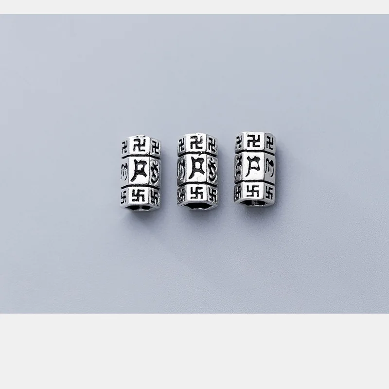 1pc/Lot 925 Sterling Silver Zen Cylinder Tube Beads 9mm 10mm 12mm Buddhism Symbol Prayer Charm Spacers DIY Jewelry Making