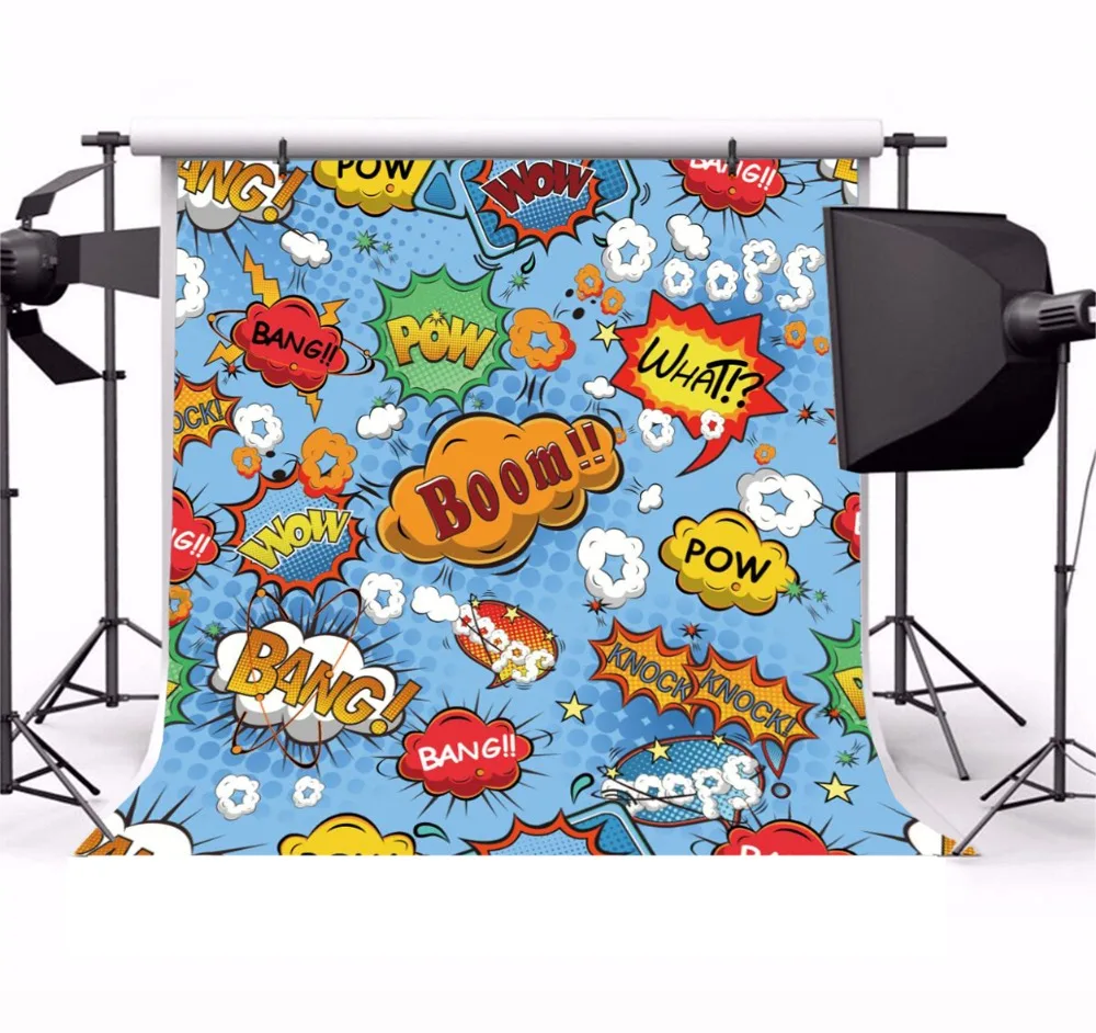 Laeacco Photoฉากหลังงานปาร์ตี้Superhero Birthday Partyเด็กการ์ตูนที่กำหนดเองรูปแบบภาพพื้นหลังPhotocall Photo Studio