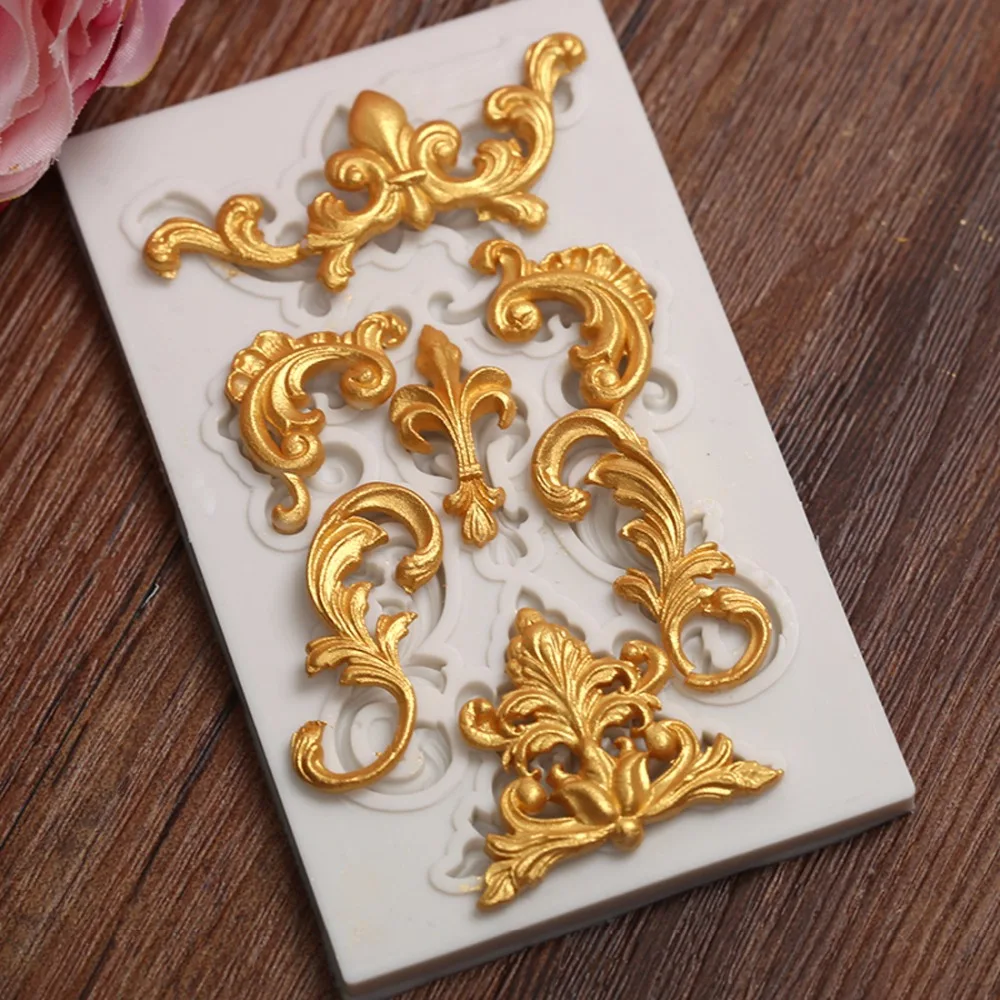 Baroque retro relief Ornate Leaf Frame Mould Victorian Scrollwork Flourish Silicone Molds  Resin Fondant Mould for Wedding Cake