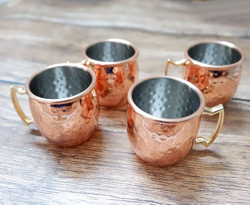 Mini Hammered Moscow Mule Mug Espresso Mugs Shot Glasses: Cute 2oz Mugs for Mini Bar | Set of 4 -Copper Plated