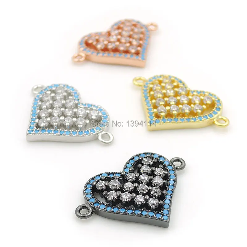 

22*15*4mm Micro Pave Kallaite&Clear CZ Heart Connector Fit For Women As DIY Bracelets Accessory