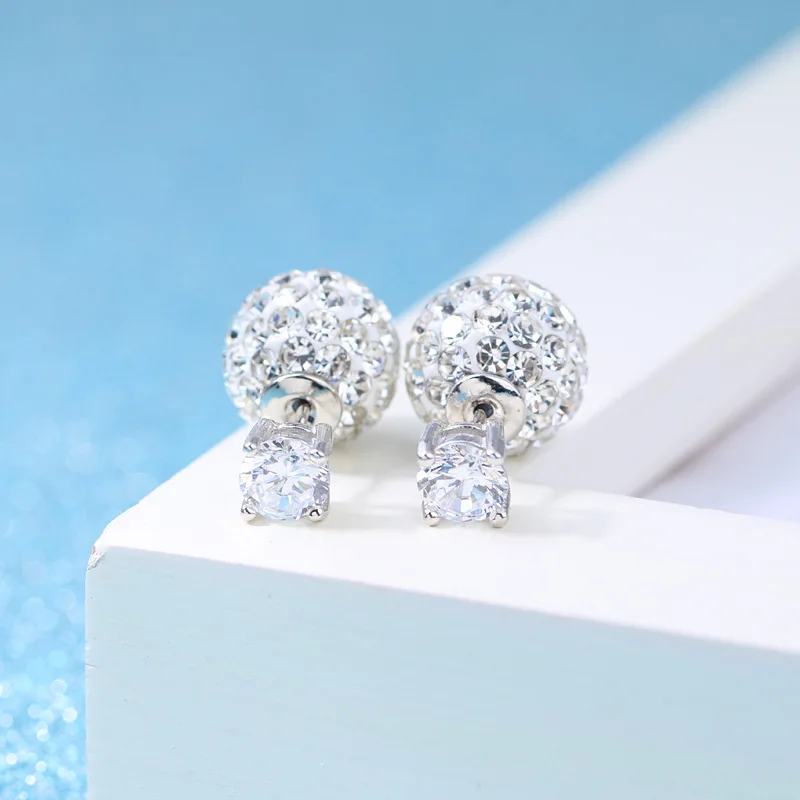 High Quality Fashion Shiny Crystal Shambhala Ball Female 925 Silver Needle Ladies Stud Earrings Jewelry Birthday Gift Cheap
