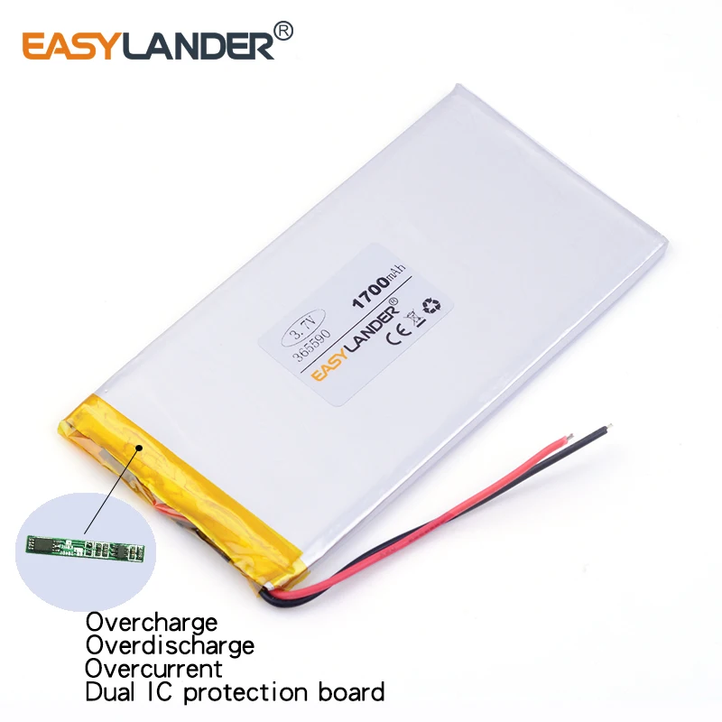 Batería recargable de polímero de litio, 3,7 V, 1700mAh, 365590