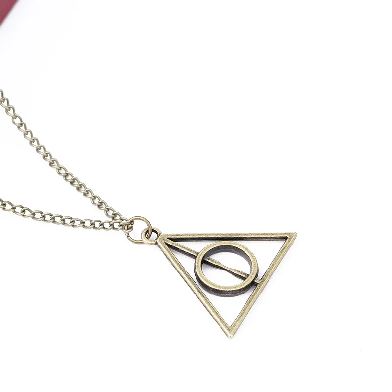 Hot Sale Movie Deathly Hallows Necklace Fashion Rotated Triangle Pendant Chain Jewelry For Women&Men