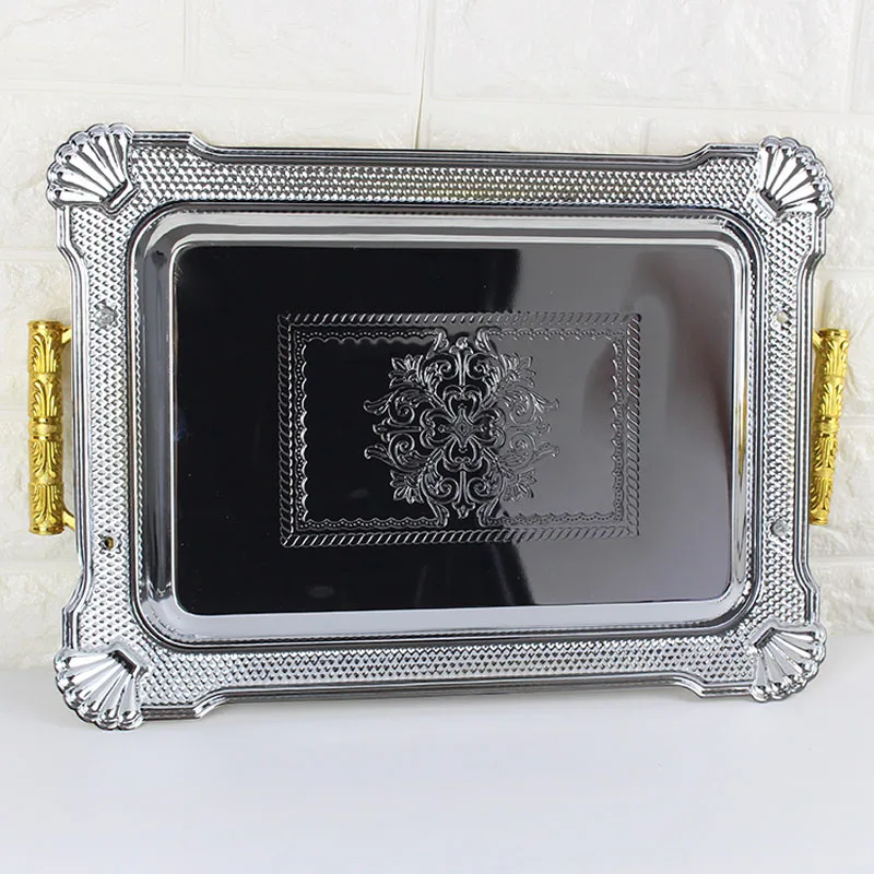 JINSERTA Metal Serving Tray Jewelry Display Plate Dessert Fruit Cake Plate with Handle for Home Hotel Cafe Party Wedding