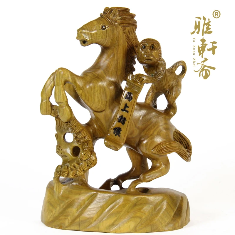 Wood crafts mahogany red sandalwood wood green horse immediately Fenghou monkey business gifts feng shui ornaments