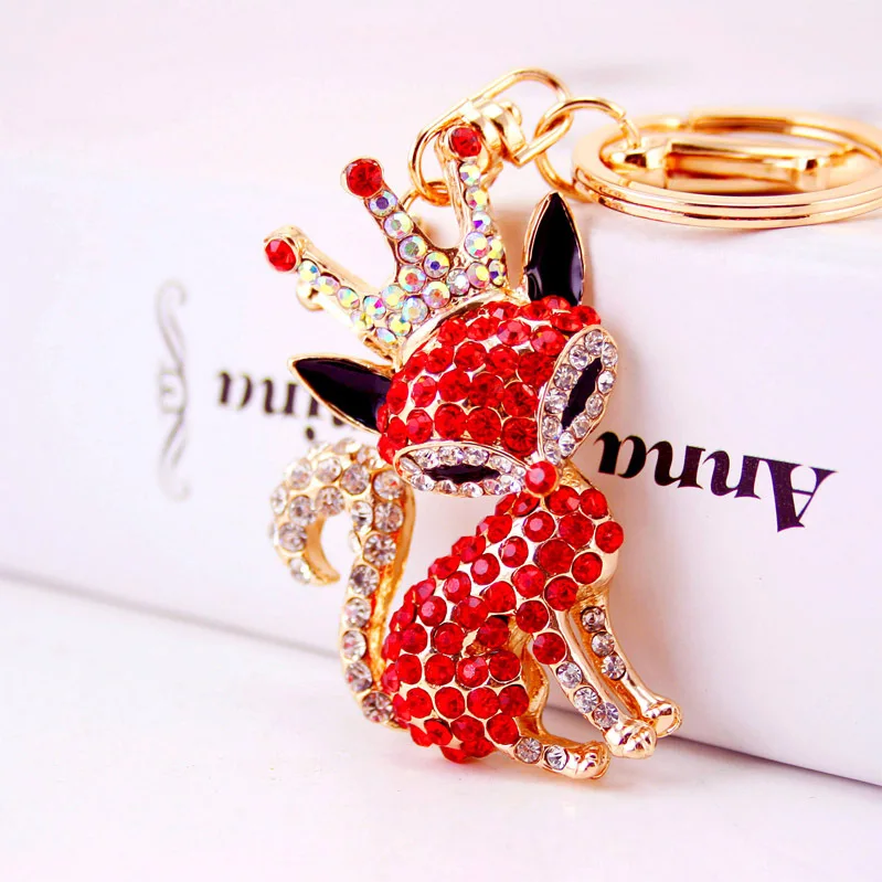 Fashion Creative Lovely Crystal Crown Fox Car Pendant Keychain For Women Bag Keychains Rhinestone Car keyrings Gifts Jewelry