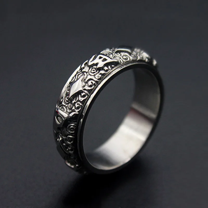 Fashion Rotatable ethnic totem Round Pattern Rings silver Color Stainless Steel Jewelry For Women man Gift Top Quality