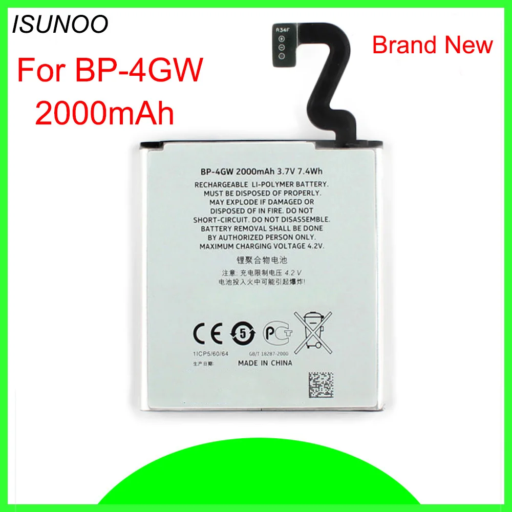 

ISUNOO 5pcs/lot BP-4GW High Capacity Replacement Battery For Nokia Lumia 920 Battery 920T Mobile Phone Li-ion Batteria 2000mAh