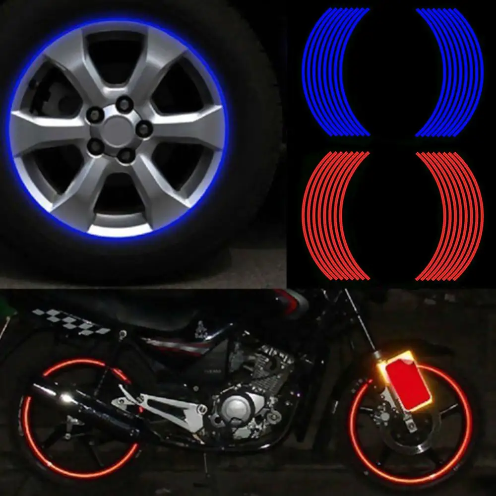 16Pcs/set 18inch Strips Motorcycle Car Rim Stripe Wheel Decal Tape Sticker Lots Reflective Material Road Safety Reflect Tape