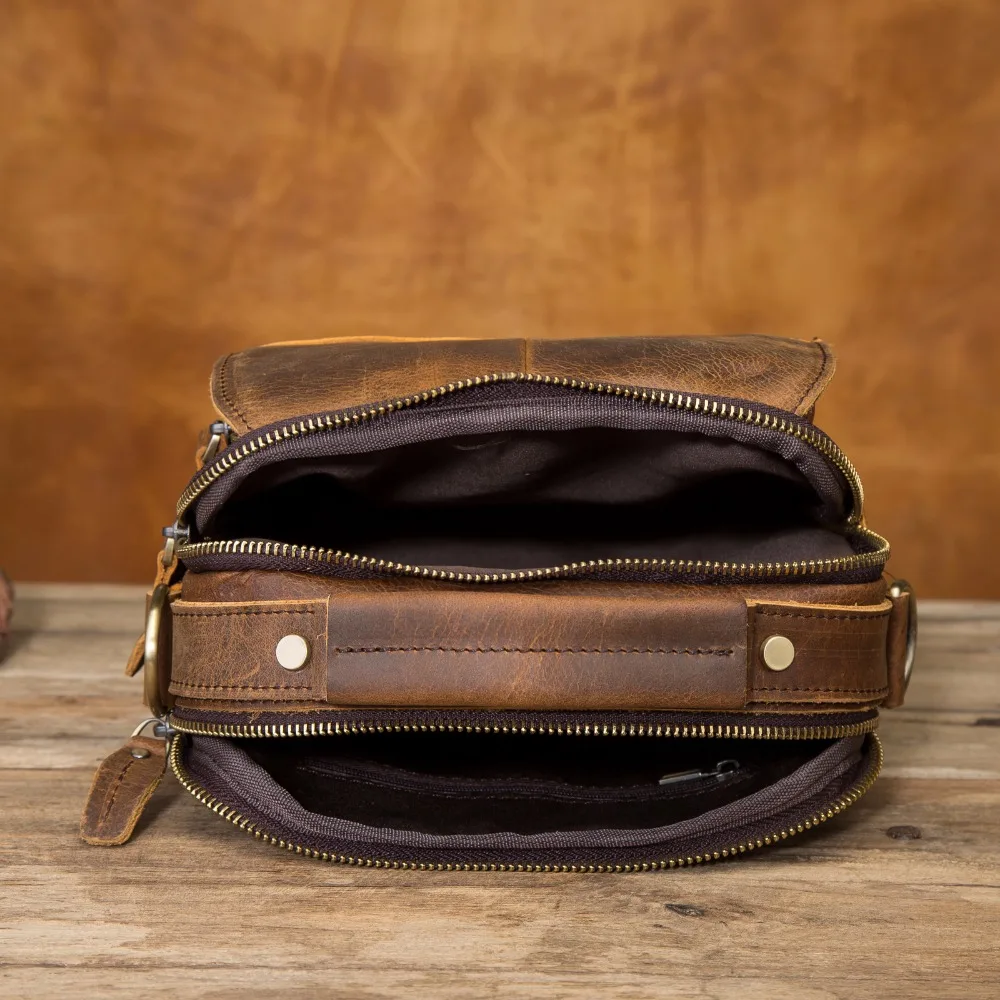 Real Leather Male Casual Design Shoulder Messenger bag Grey Fashion Cross-body Bag 8\