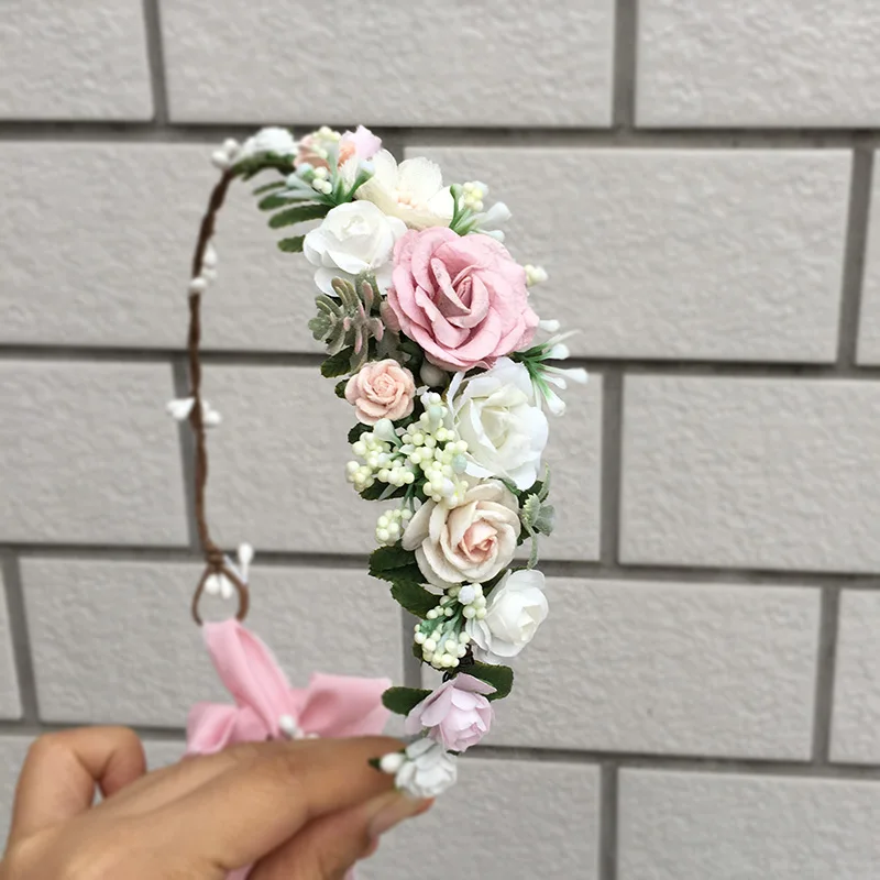 Blush Pink Ivory Bridal Wedding Floral Hairpiece Crown