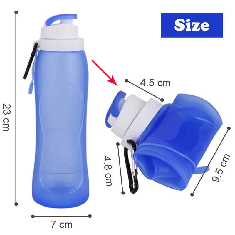 Fold Food Silicone  Water Bottle  Portable storage Collapsible 500 ml Fall-proof and leak-proof kettle for Travel Outdoor Sport