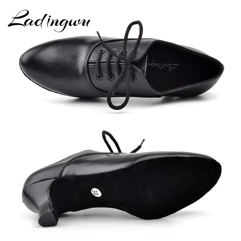 Ladingwu Pointe Dance Shoes Women\'s Genuine Leather Shoes For Ballroom Dancing Latin Woman Salsa Teacher Dance Shoes Heel 5cm