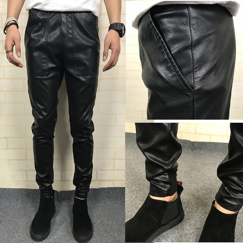 Men's skin-tight casual leather pants with tapered and tapered pants       28-36!!!